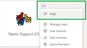 screenshot of hide team option