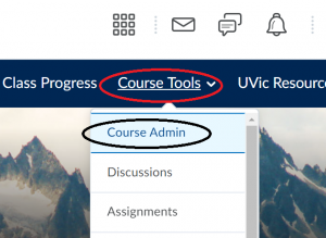 Image of Course tools on the nav bar with Course Admin circled