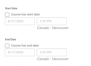 Course start and end dates unchecked