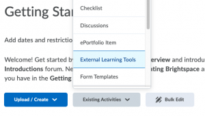 External Learning Tool menu option