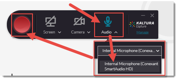 Audio and record button highlighted