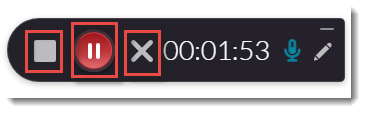 stop, pause and cancel buttons