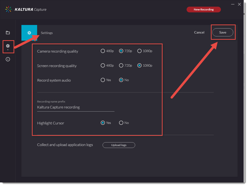 settings and save option image