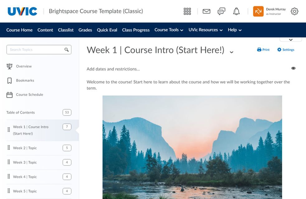 Fully customizable course template for Brightspace Teach Anywhere