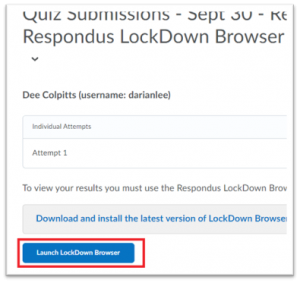 This is a screenshot showing you to select "Launch LockDown Browser."