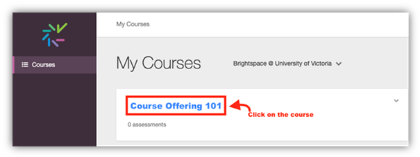 Screenshot fo the Crowdmark course selection page with a course highlighted