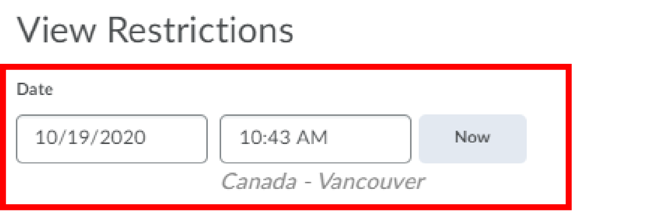 This is a screenshot of the view restrictions section. Here, you can set the date and time view availability. there is also a button titled "now" that you can select to make the time availability now.