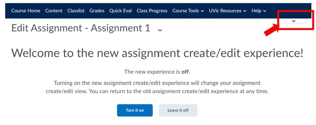 This picture shows how to enable the new create/edit assignment UI