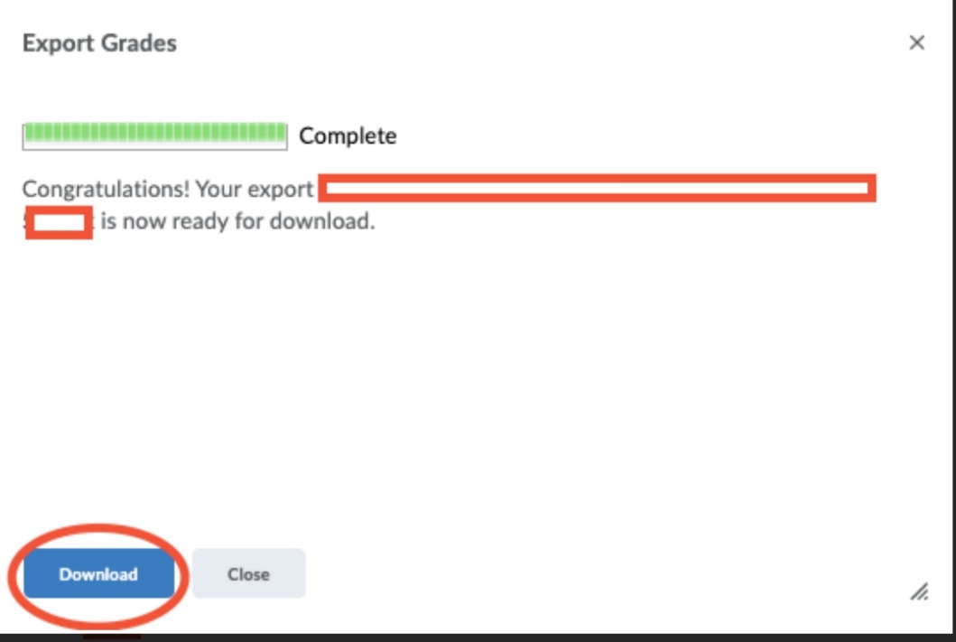 Select Download after grades are exported.