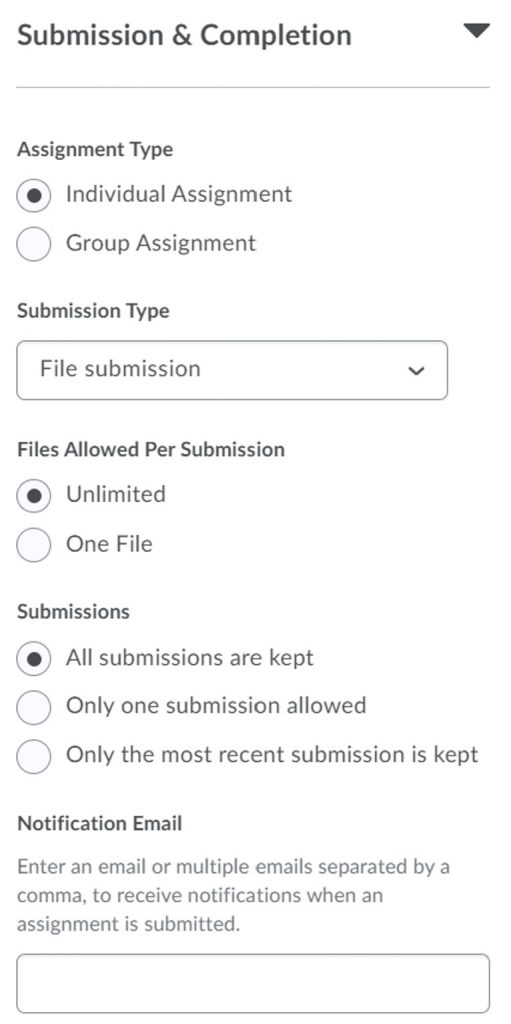 UI of Submissions and Completion settings