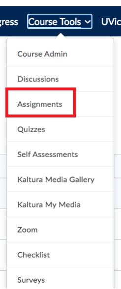Under Course Tools in the Navbar, select assignments in the drop-down.