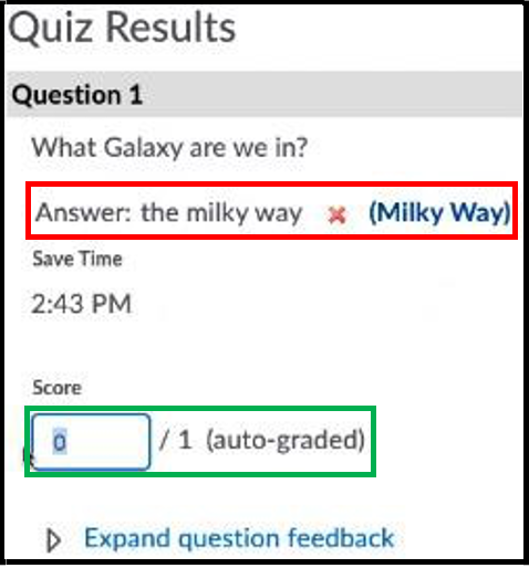 For short answer questions, students' answer is marked automatically as 0 if the capitalization or spelling is not exactly the same as the answer key