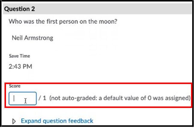 Written response score is shown as 0 because it cannot be auto-graded