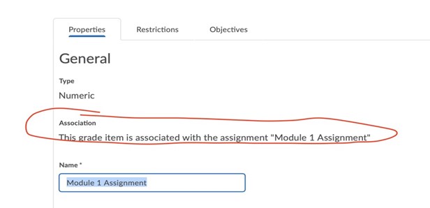 The title of the associated assessment is listed under the title "Association".