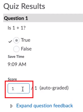 You can input score for quiz. Please double check the quiz results.