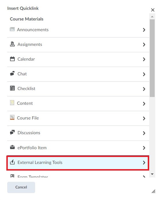 Click the "External Learning Tools" activity. 