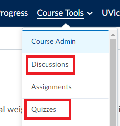 Select Discussions or quizzes under Course Tools in the navbar.