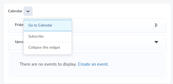 Select "Go to Calendar" from the drop-down menu for the Calendar widget.