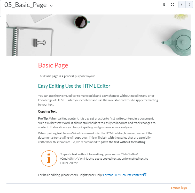 Screenshot of saved view of the 05_Basic_Page template.