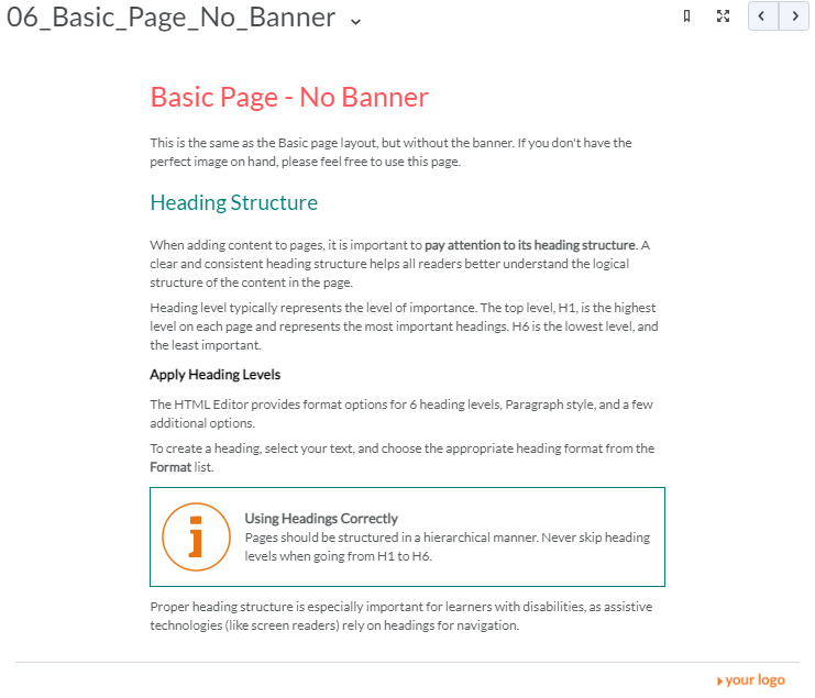 Screenshot of saved view of the 06_Basic_Page_No_Banner template.