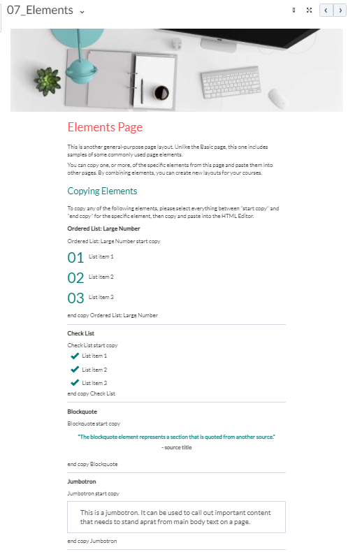 Screenshot of saved view of the 07_Elements template.