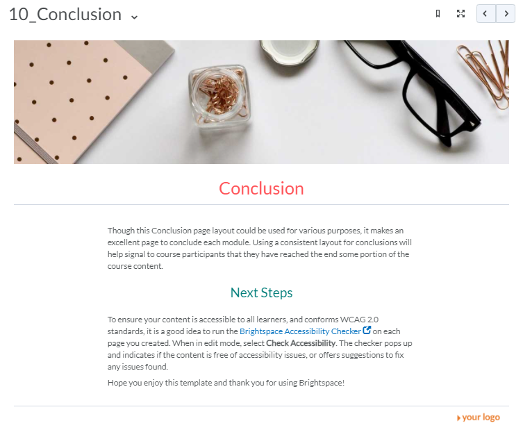 Screenshot of saved view of the 10_Conclusion template.