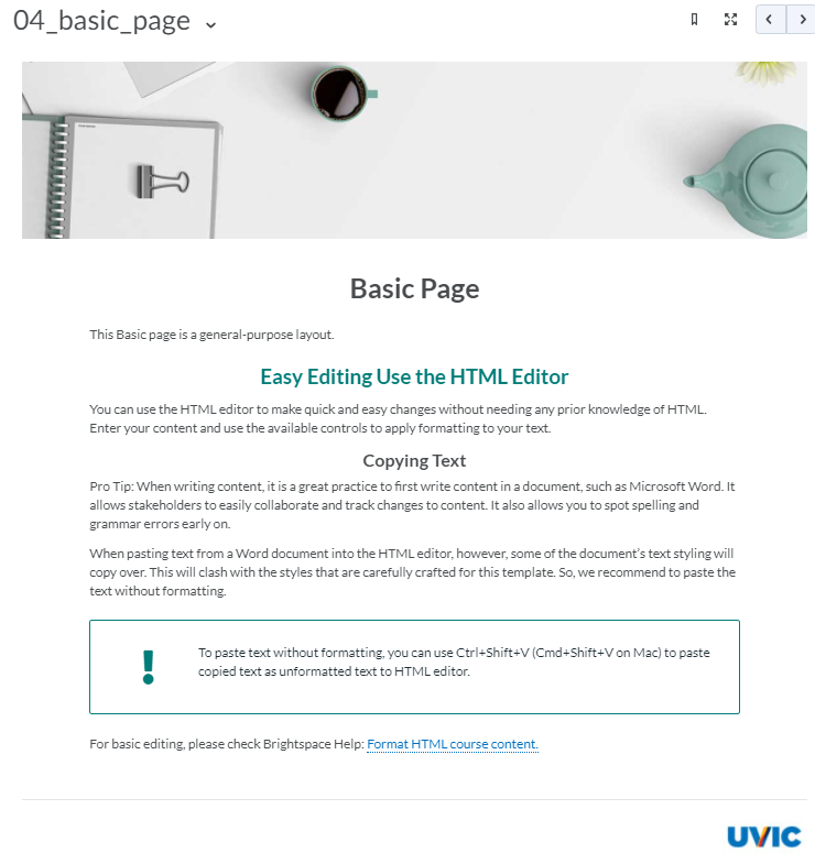 Screenshot of saved view of the 04_basic_page template.