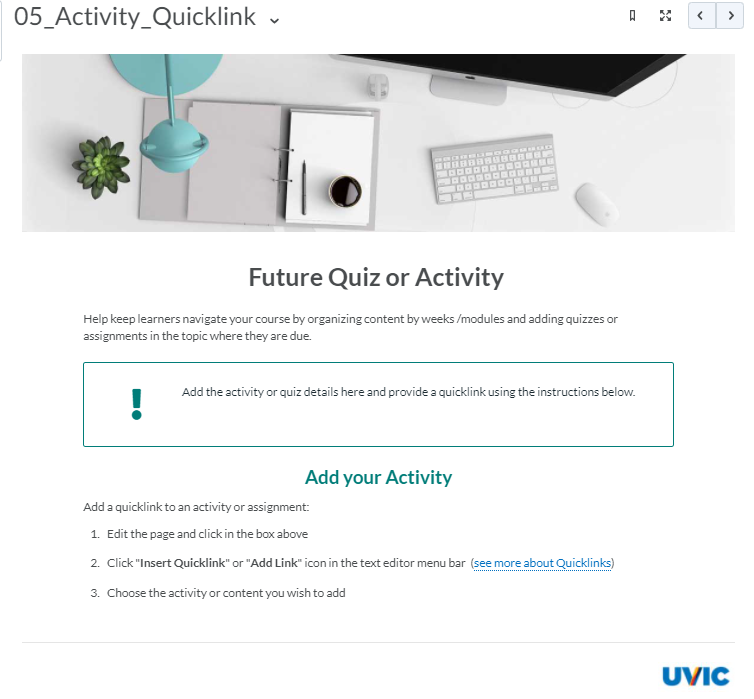 Screenshot of saved view of the 05_Activity_Quicklink template.