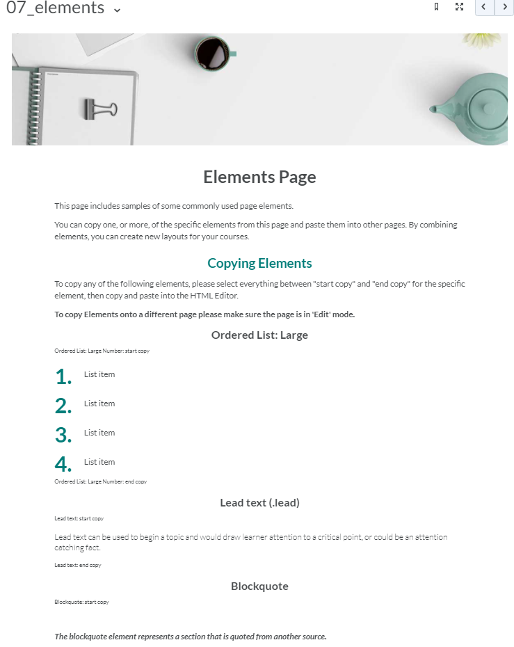 Screenshot of saved view of the 07_elements template.
