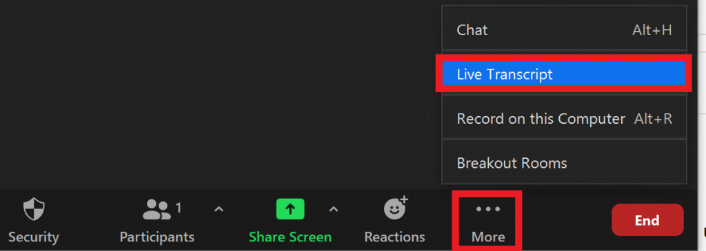 Displaying more button and Zoom live transcript button