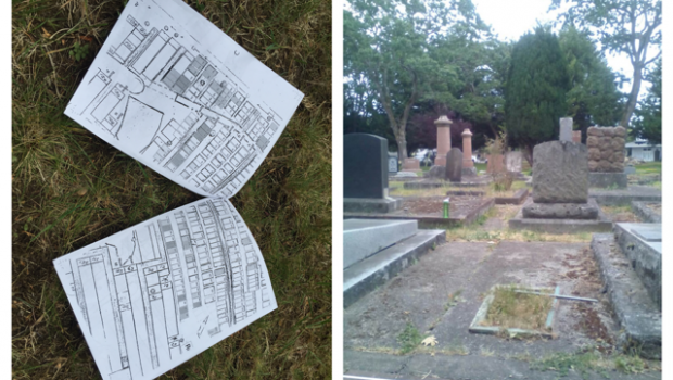 The handy map we were provided with (left) and a picture taken while counting plots (right) (Photos by Vanessa Tallarico, 2016)