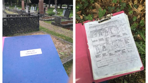 A drizzled on field manual (left) and a recording sheet that was soaked in the rain (right) (Photos by Vanessa Tallarico, 2016)