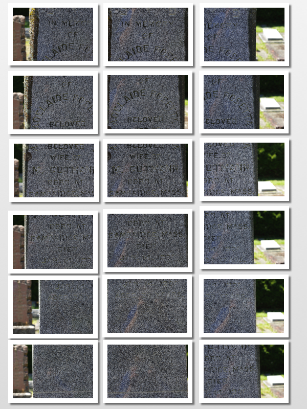 A collage of close-up photos for monument E12, Gutmann