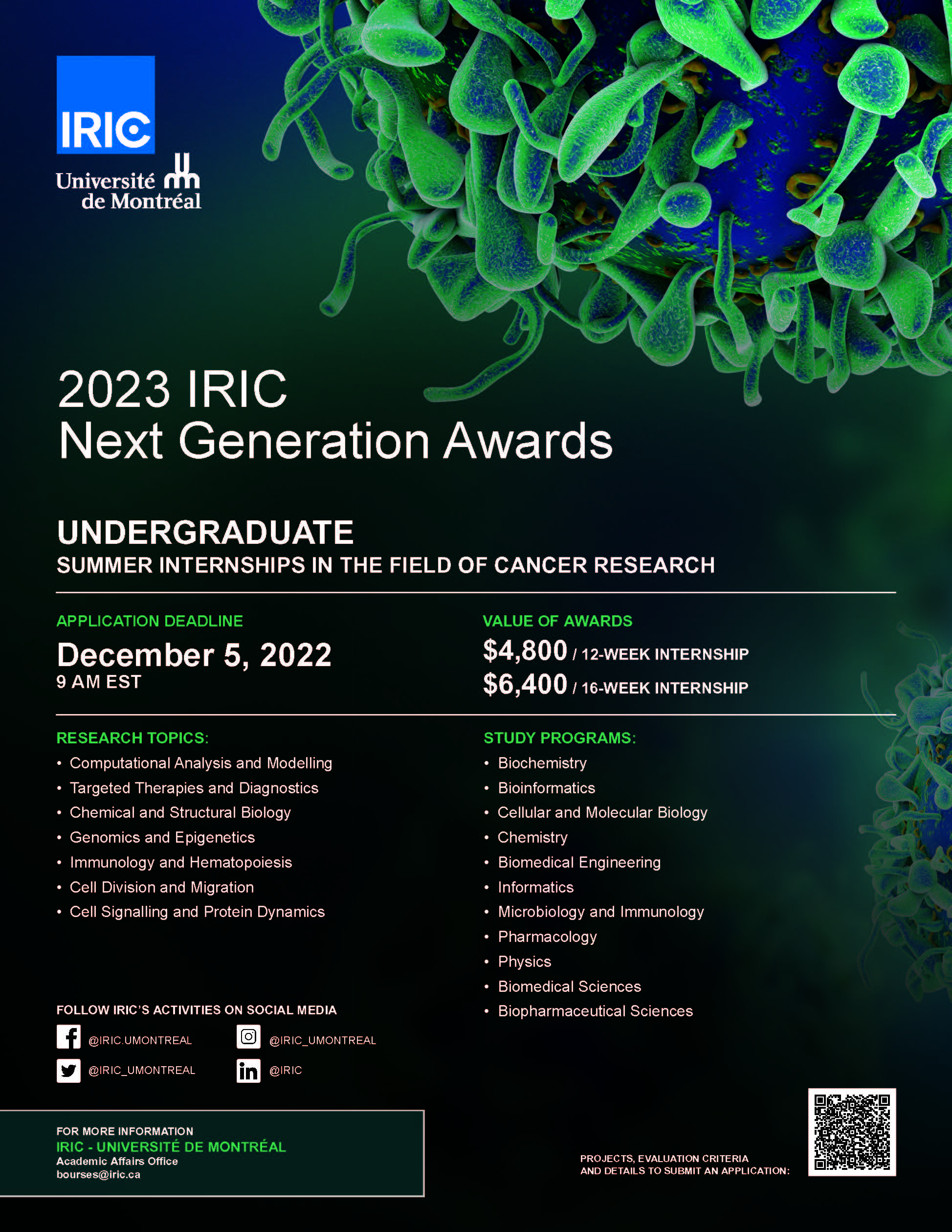 IRIC Next Generation Awards Summer Internships Biochemistry and