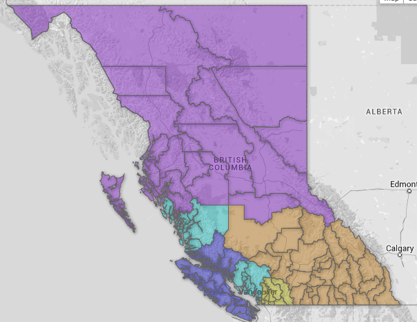 A map of BC's Health Service Delivery areas