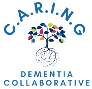 The logo for the C.A.R.I.N.G. Dementia Collaborative: a tree with roots which form the wrinkles of a brain. 