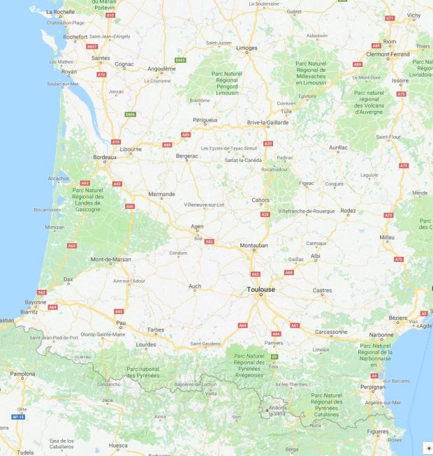 The Gascony region of France, where the fictional estate of La Vallée is located. Image: Google Maps