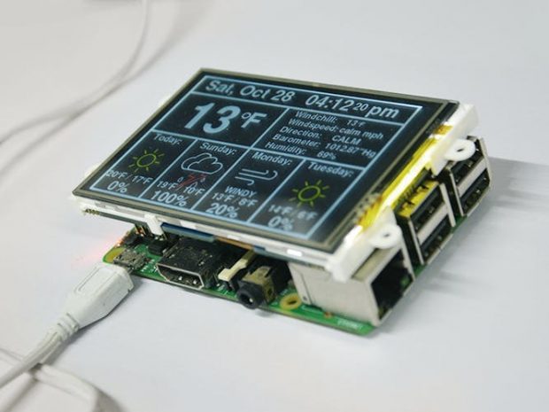Photo of Raspberry Pi unit as a weather station project