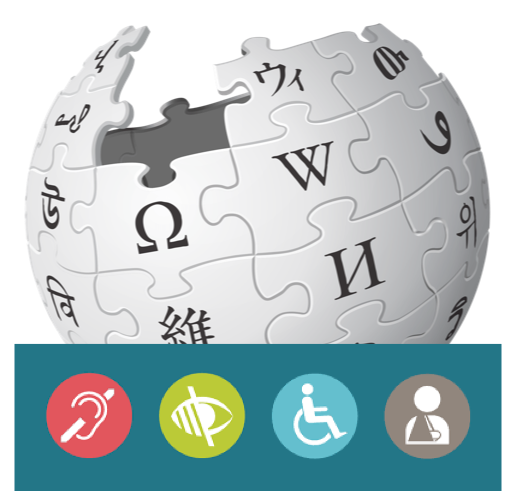 Wikipedia logo with accessibility icons