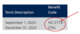 Benefit Code after Term Description