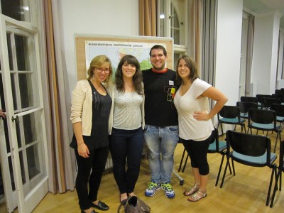 Stephanie (me), Lauren, Craig, and Alex at our PAD orientation in Köln.
