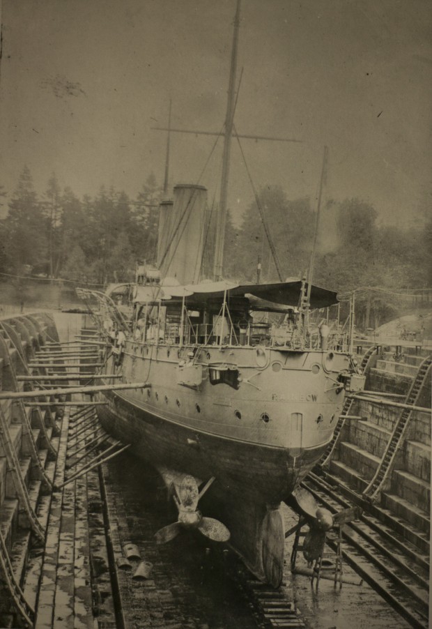 Rainbow in Esquimalt dry dock. photo source: Maritime Museum of British Columbia