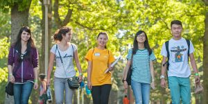 Students walking on campus