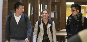 Students walking through Fraser Hall