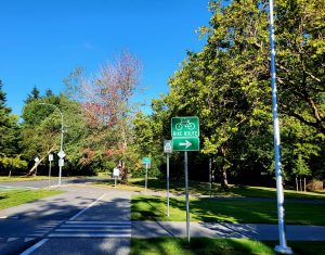 An on-campus bike path