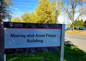 Sign for Fraser Building on a warm autumn day