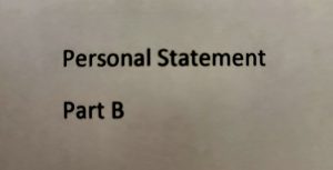 Typed words on white paper: Personal Statement Part B