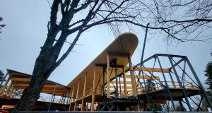 Construction progress of the National Centre for Indigenous Laws from the South Entrance to Fraser Hall