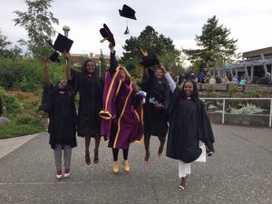 Graduates frolicking while graduating