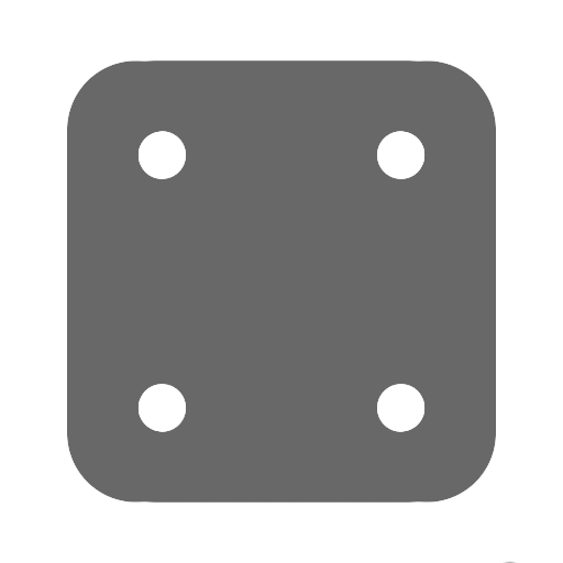 This image shows a gray 2D depiction of a tablet, used for tablet weaving. The tablet is square shaped with rounded corners with four holes, one by each corner.